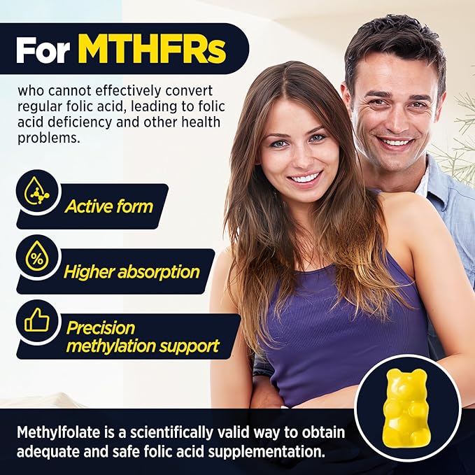L Methylfolate Gummies, 5MTHF 15 mg with Methyl B12 1000mcg, Methyl Folate Gummies Supplement, Active Form, MTHFR-Friendly, Brain Health & Immune Support, Sugar Free, 60 Gummies