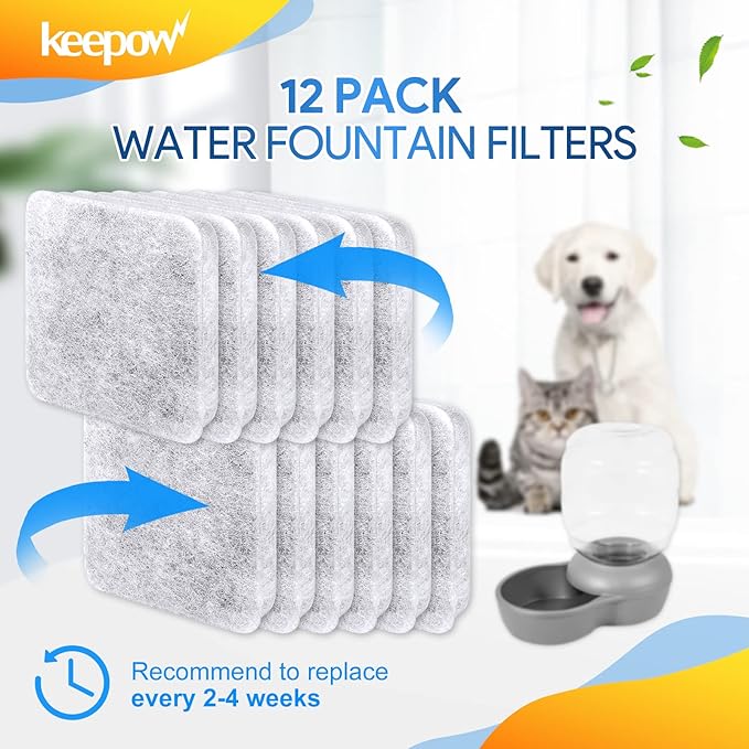 KEEPOW Dog Water Filter Replacement Compatible with Petmate Replendish Mason Pet Water Fountain, 12 Pack Dog Water Filter Cat Water Fountain Filter Pet Fountain Filter Replacement for Cat Dog Pet