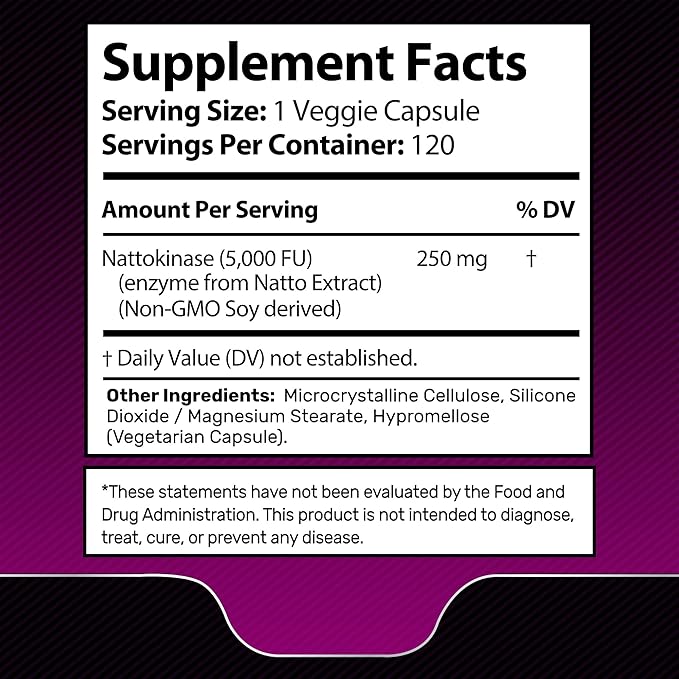 Nattokinase Supplement Capsules 5000 FU, Third-Party Tested Nattokinase β Enzymes from Japanese Natto β Daily Wellness Support β 120 Count (Pack of 1)