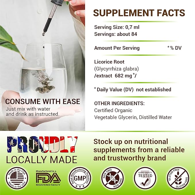 FabLab Licorice Root Extract - Herbal Immune Support- Glycyrrhiza Glabra Supplement for Digestion Restore Respiratory Health Fatigue -Non-GMO (Licorice 2 Fl Oz)