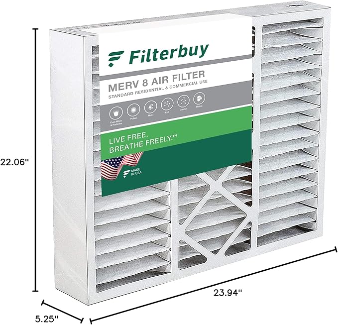 Filterbuy 22x24x5 Air Filter MERV 8 (MPR 700) Dust Defense Replacement (1-Pack), Pleated HVAC AC Furnace Filters for Amana, Goodman, and Five Seasons (Actual Size: 22.06 x 23.94 x 5.25)