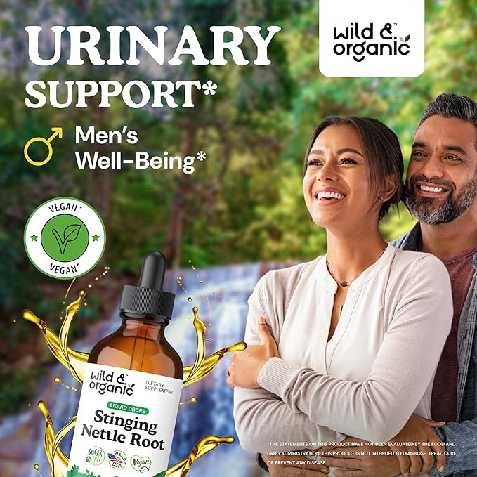 Wild & Organic Stinging Nettle Tincture - Stinging Nettle Root Extract Drops for Men & Women - Liquid Urtica Dioica Supplement - Vegan, Sugar & Alcohol-Free - 4 fl oz