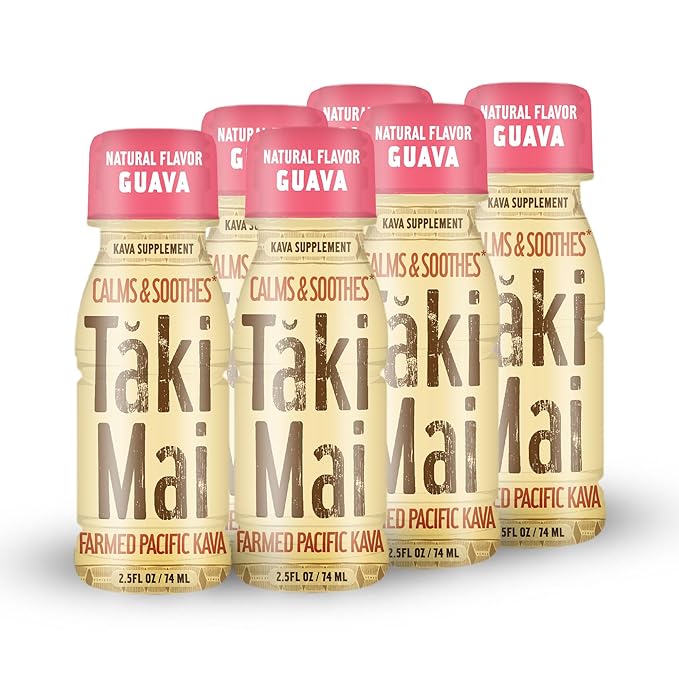 Taki Mai Guava Kava Kava 2.5 oz (6-pack) Shots – Noble Kava Root Drink, Ready to Drink for Stress Support & Relaxation, Fast Acting Herbal Support for Calming Better Sleep and Balanced Mood
