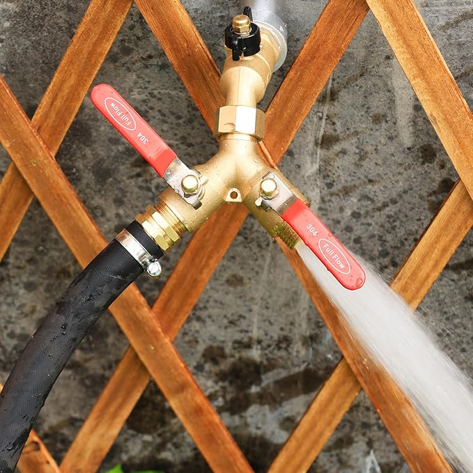 Garden hose diverter, full-flow, heavy-duty brass 2-way high flow, outdoor faucet Y-valve closure diverter connector, garden hose high-flow diverter adapter. (2-Way Full Flow 2PCS)