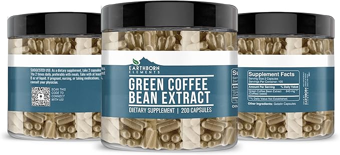 Earthborn Elements Green Coffee Bean Extract 200 Capsules, Pure & Undiluted, No Additives