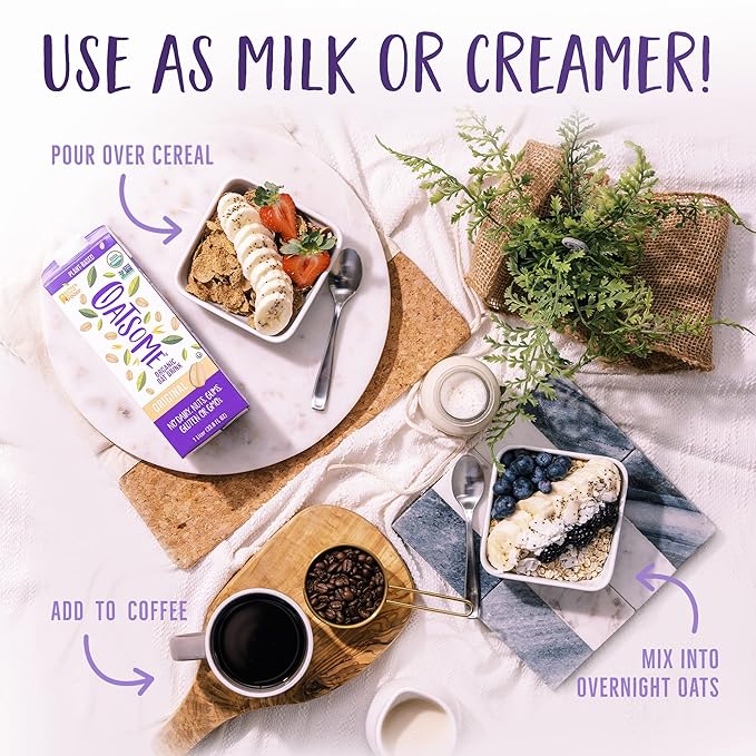 Oatsome Organic Oat Milk, 1-Liter Cartons, 6 Count, Regular, 202.86 Fl Oz (Pack of 2)