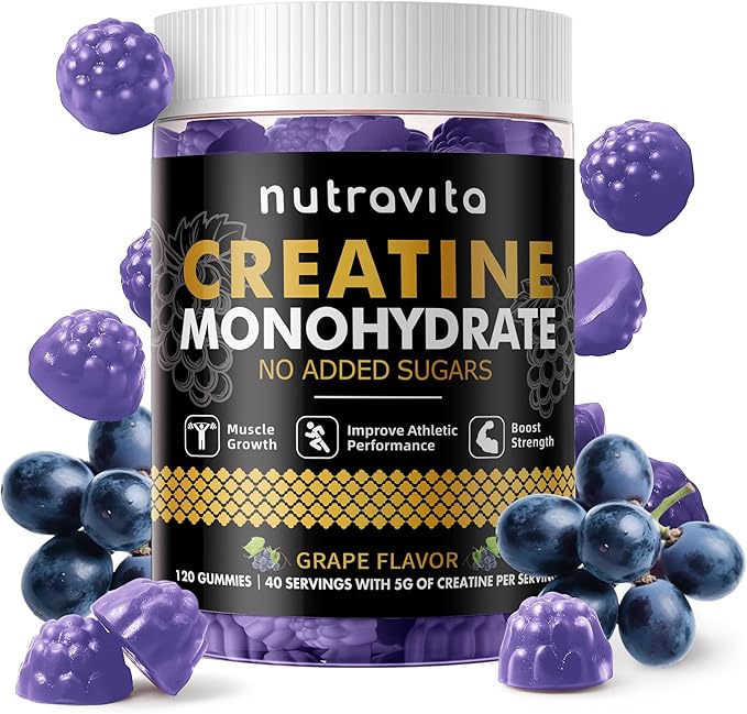 Creatine Monohydrate Gummies for Men & Women-5g of Creatine Monohydrate per Serving - Sugar Free,Vegan, Grapes Flavor, 120 Count