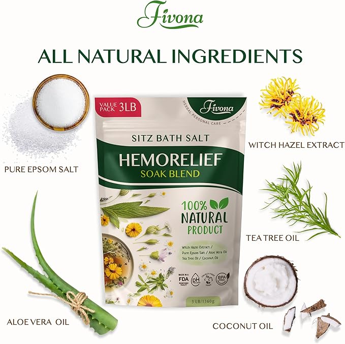 Sitz Bath Salts for Hemorrhoids Treatment - Soak Blend Epsom Salt with Natural Essential Oils, Soothing Perineal Soaking for Postpartum Care, Discomfort Relief, Fissures - Value Pack 3LB