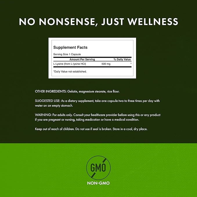Swanson Free Form L-Lysine - Natural Supplement Promoting Stress Support & Nervous System Health - May Promote Calm Mood & Relaxation - (300 Capsules, 500mg Each)