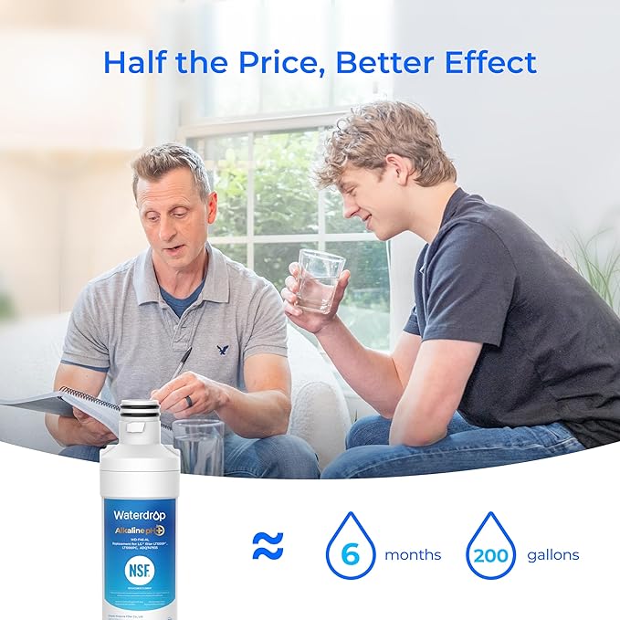 Waterdrop Alkaline LT1000PC ADQ747935 Replacement for LGยฎ LT1000Pยฎ/PC/PCS ThinQยฎ Refrigerator Water Filter, LFXS26973S, LMXS28626S, LMWS27626S, LFXS28596S, LFXS26596S, Enhance PH, 2 Filters