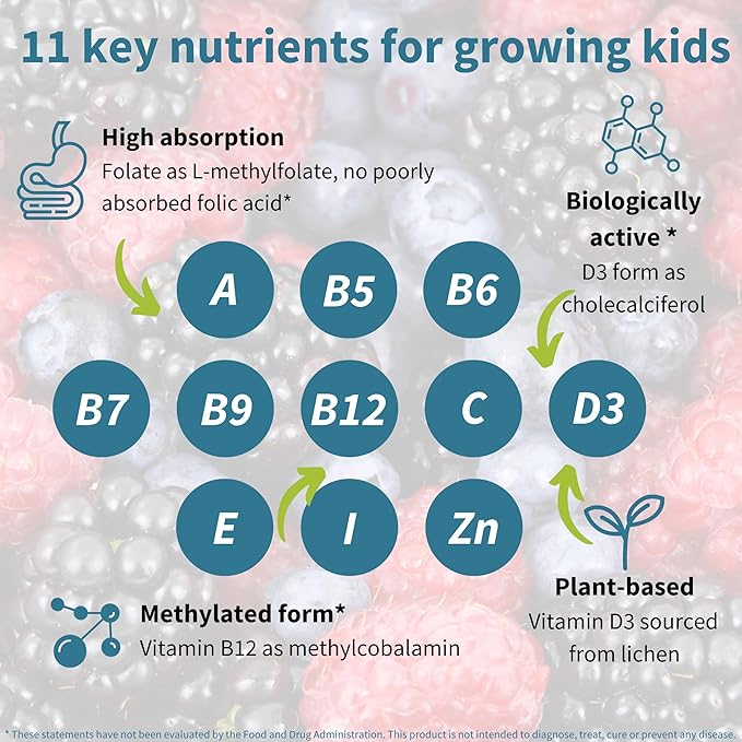 Igennus Methylated Kids Multivitamin Gummy, MTHFR, No Artificial Sweeteners or Flavors, Sugar Free, Age 4+, 90 Natural Berry Flavor Gummies from Fruit Powder, Non-GMO, Halal, Clean Label x6