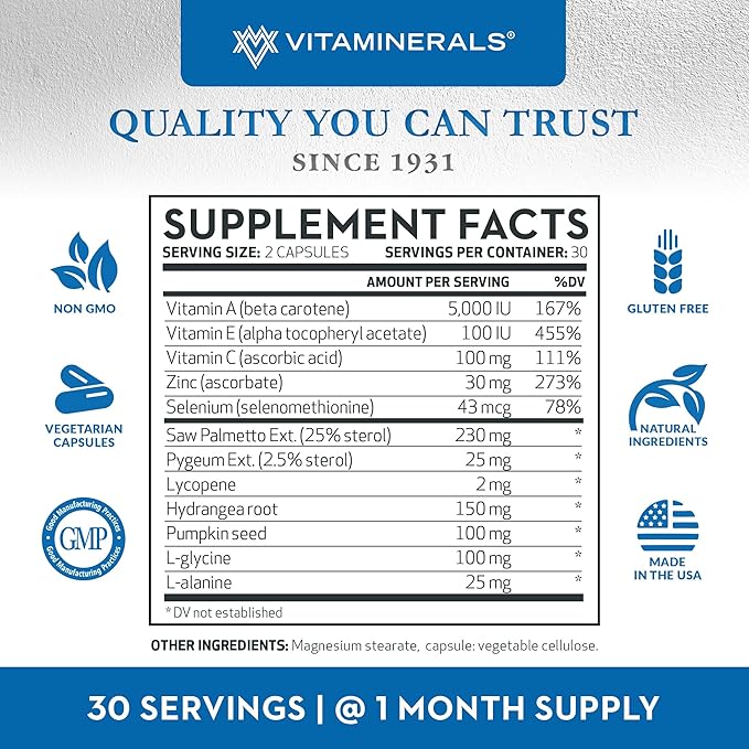 Vitaminerals® Prostactin | Prostate Support | Saw Palmetto 230mg | Pygeum | Lycopene | Pumpkin Seed & More | 60 Veggie Caps