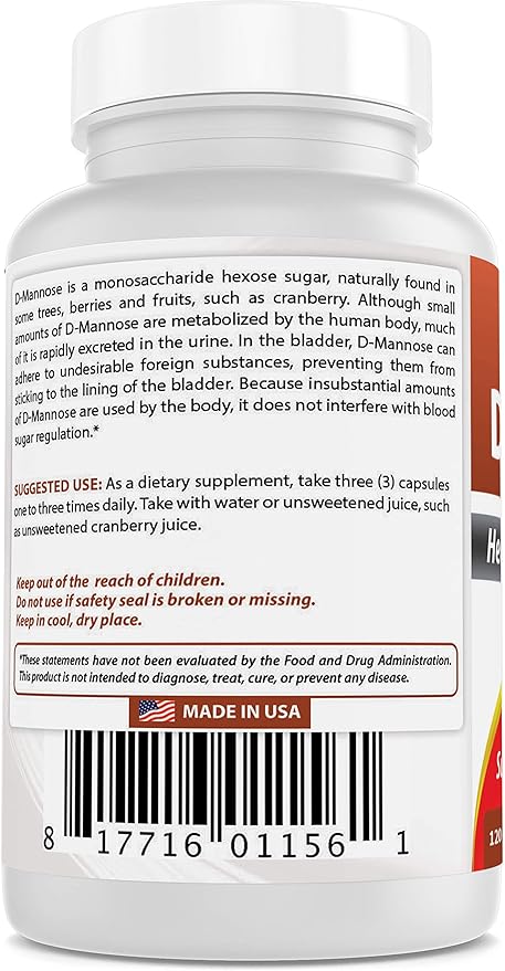 Best Naturals D-Mannose Capsules - Urinary Tract Cleanse Supplement 1500mg/Serving - 120 Count