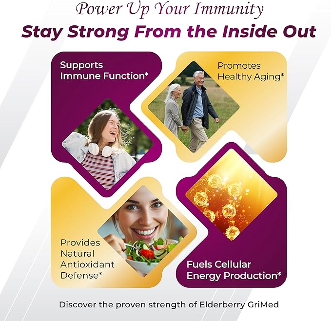 GriMed Elderberry 21,900mg - X15 Power with Zinc, Vitamin C, Quercetin, Bromelain - Immune Booster, Anti-Aging Properties - Made in USA (150 Count (Pack of 1))