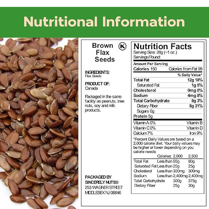 Sincerely Nuts Brown Flax Seed- (3 LB) Vegan, Kosher & Gluten-Free Food-Fiber-Rich Addition to Baked Goods, Salads & More-Plant-Powered Essential Fatty Acid-Add to Granola, Trail Mix, and Protein