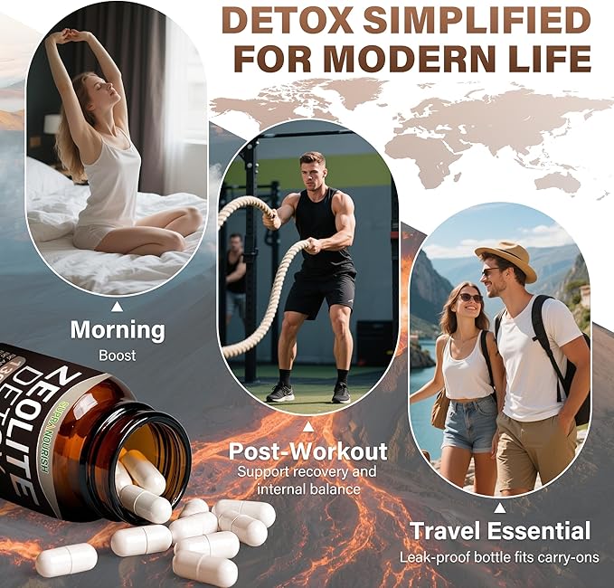 Zeolite Detox Capsules, 1-2 µm Clinoptilolite, Organic Activated Charcoal & Bentonite Clay, Multi-Active Formula for Full Body, Gut & Liver Cleanse, Supplement for Men & Women, 60 Capsules