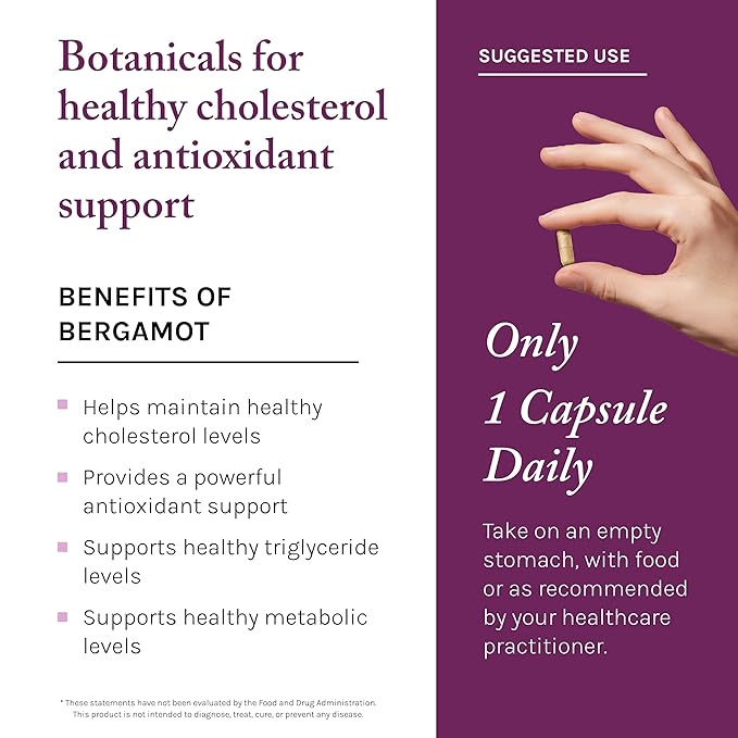 Reserveage Beauty, Bergamot Cholesterol Support with Resveratrol, Antioxidant Supplement for Cardiovascular Support & Heart Health, Vegan, 30 Capsules (30 Servings)