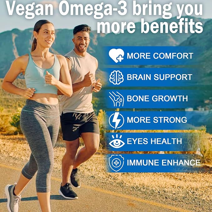 Vegan Omega 3 Gummies 1280mg + Vitamin D3 K2 (MK7), Omega 3 Fish Oil Alternative for Adults, w/Algae EPA 600mg & DHA 400mg, MCT Oil - No Fish Taste - for Brain, Eye, Immune Health, Sugar Free, 2 Pack