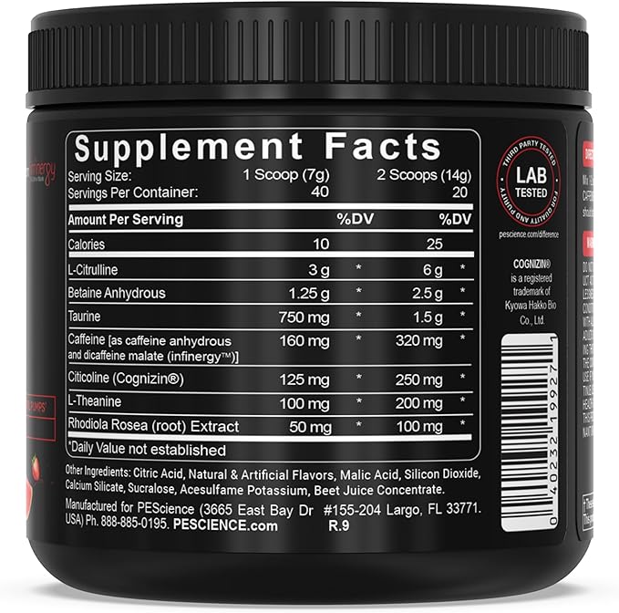 PEScience Prolific Pre Workout Powder for Men & Women with L-Citrulline, Nitric Oxide Booster, Energy Powder & Nootropic for Focus – Preworkout Without Beta Alanine – 40 Scoops, Melon Berry Twist