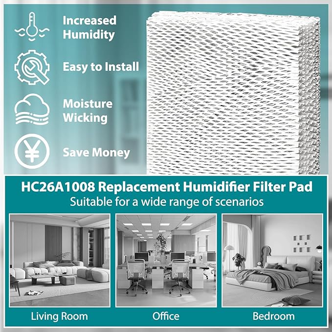 HASMX HC26A1008 Replacement Humidifier Filter Pad for Honeywell HE360, HE-360, HE200A, HE260A, HE260B, HE265A, HE265B, ME360, HE360A, HE360B, HE365A, HE365B Replaces Part Numbers RP3162, A35W (1-Pack)