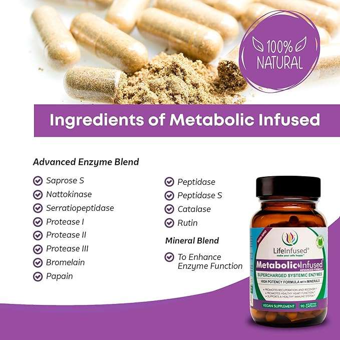 Life Infused Metabolic Infused - Blend of Premium 11 Systemic Enzymes & 72 Key Minerals for Optimal Bodily Functions and Healthy Immune System - Vegan Approved - 90 Servings