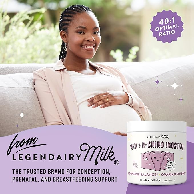 Legendairy Milk Pure Inositol Supplement - Myo Inositol and D-Chiro Inositol Capsules - Ideal 40:1 Ratio - Ovarian & Fertility Support for Women - 30 Day Supply
