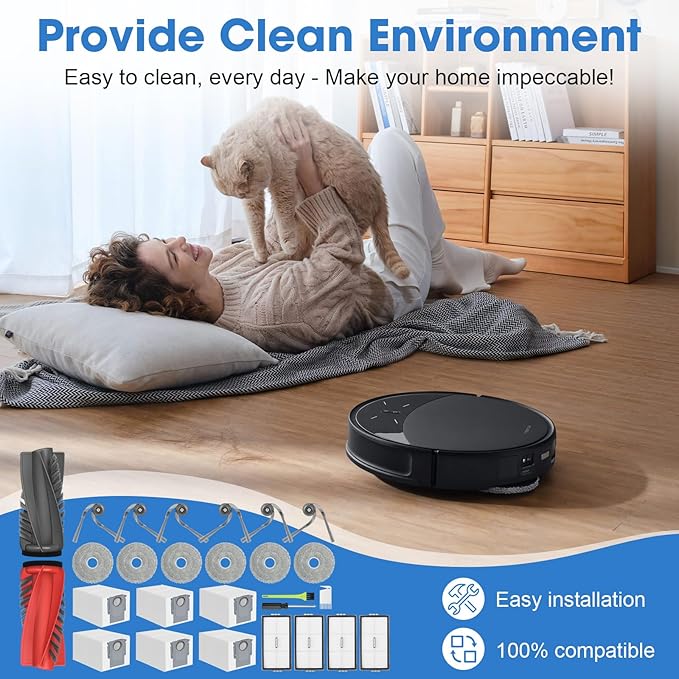 27PCS Replacement Accessories Kit for Roborock Saros 10R / Qrevo CurvX Vacuum Cleaner Includes 2 Main Brush, 4 HEPA Filters, 6 Mop Pads, 6 Dust Bags, 6 Side Brushes, 3 Cleaning Tools