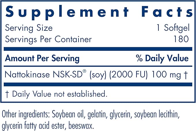 Allergy Research Group Nattokinase 2000 FU / 100mg - Nattokinase Supplement for Women and Men, Natural Enzyme Support for Heart and Blood Health - 180 Softgels