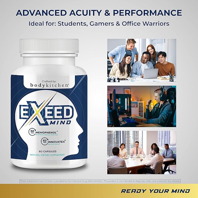 Body Kitchen EXEED Mind Crafted Supports Mental Clarity, Cognitive Function, with Memophenol, Lutemax 20/20, InnovaTea, Veggie Caps, 60 Count