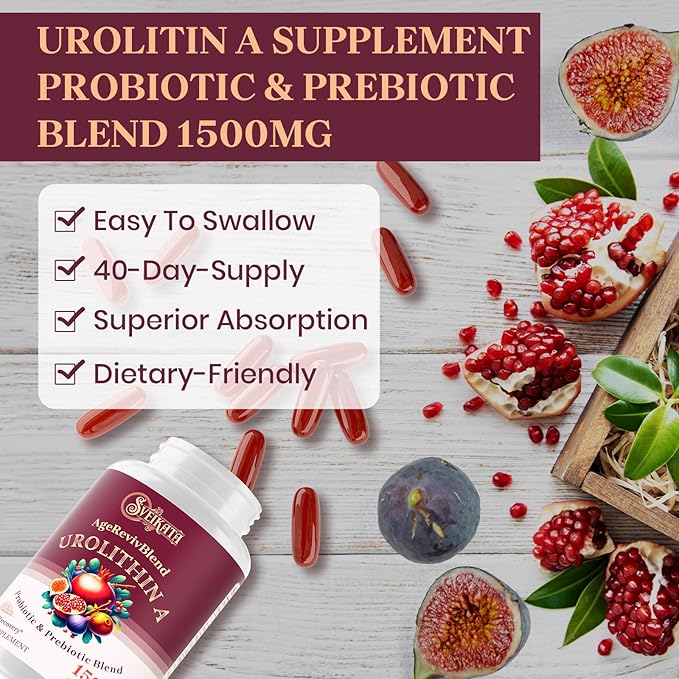Urolithin A Supplement 1500mg – Urolithin A for Healthy Aging & Mitochondrial – Probiotic & Prebiotic Blend with Pomegranate Extract – 120 Softgels