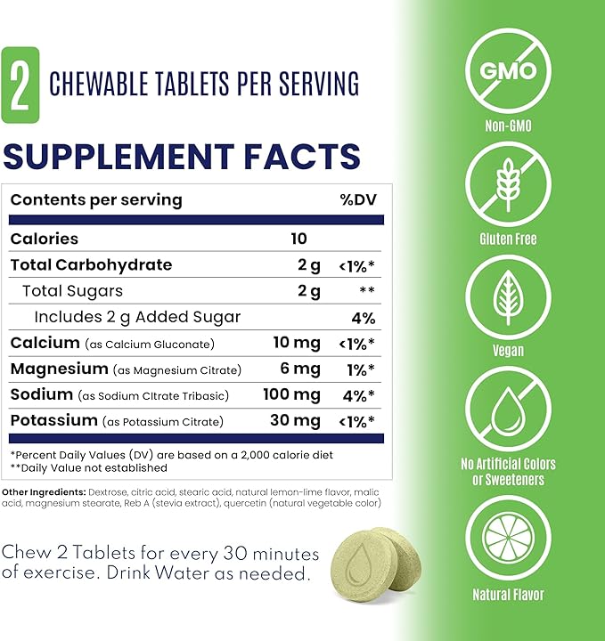 SaltStick Electrolyte FastChews - 60 Count Lemon Lime Flavor - Chewable Electrolyte Tablets for Hydration, Salt Tablets, Dehydration Relief