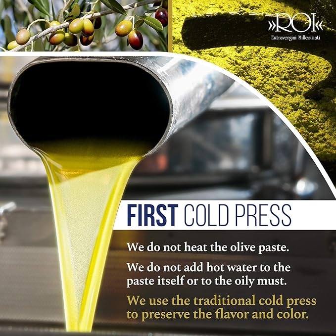 Roi Extra Virgin Olive Oil from Italy - Cucina Ligurian Olive Oil from Italy, First Cold Pressed, Pure, Polyphenol Rich EVOO, 34 fl oz (1 liter), Pack of 6