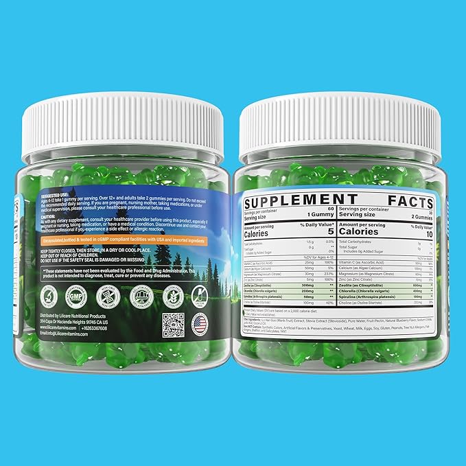 Zeolite Gummies for Kids & Adults, Sugar Free Zeolite Detox Supplements w/ Chlorella, Spirulina, Minerals, Choline - Gentle Body Detox & Cleanse, Gut Health, Immune, Focus, Energy, Bone, Vegan, 120cts