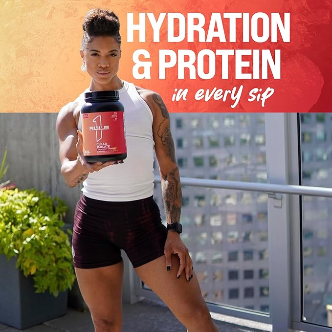 Rule 1 Clear Whey Isolate - 20g All-whey Isolate Protein, Over 9g EAAs, 300mg of Electrolyte Minerals, 90 Calories, Light, Crisp, and Refreshing Taste (27 Servings, Strawberry Lemonade)