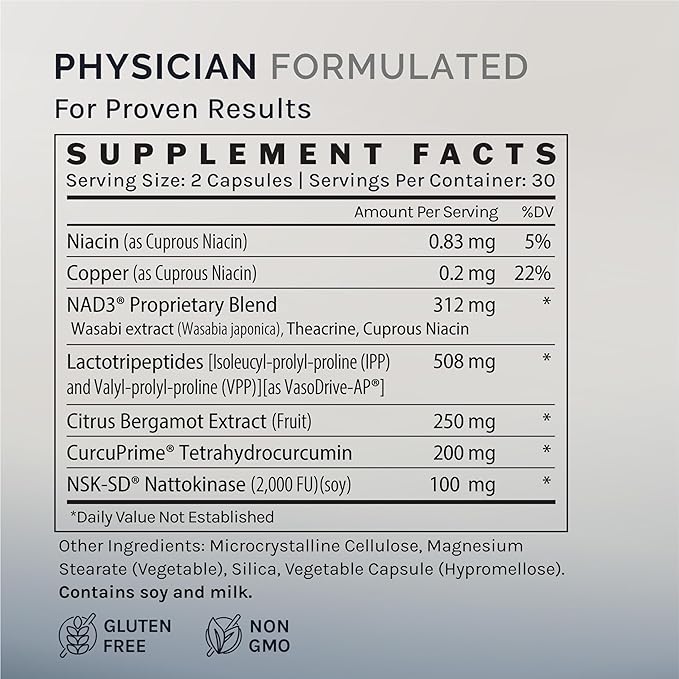 InfinWell Cardio Prime+ Heart Health Supplements - Antioxidants & Innovative Peptides for Cardiometabolic Health - NAD3 & Nattokinase for A Healthy Heart & Metabolic Balance (60 Capsules)