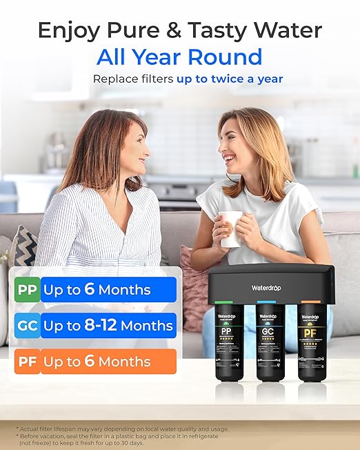 Waterdrop TSB-PF Under Sink Water Filter, ๐๐๐๐ฎ๐๐๐ฌ ๐๐+ ๐๐ฆ๐ฉ๐ฎ๐ซ๐ข๐ญ๐ข๐๐ฌ-Chlorine, Chloramine, Fluoride, PFAS, Taste&Odor, 9 Layer Under Sink Water Filtration System,with A Separate Faucet