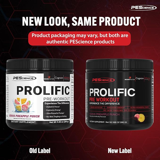 PEScience Prolific Pre Workout Powder for Men & Women with L-Citrulline Nitric Oxide Booster, Energy Powder & Nootropic for Focus – Preworkout Without Beta Alanine – 40 Scoops, Guava Pineapple Punch