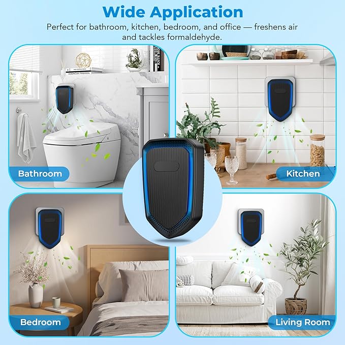 Air Ionizers Plug In Negative Ion Air Purifiers Quiet Air Freshener for Home Bedroom Office Basement - Portable Mini Air Cleaner Odor, Smoke, Dust, Pet Smell (4, Black)