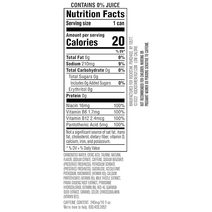 Rockstar Pure Zero Energy Drink, Strawberry Peach, 0 Sugar, with Caffeine and Taurine, 16oz Cans (12 Pack)