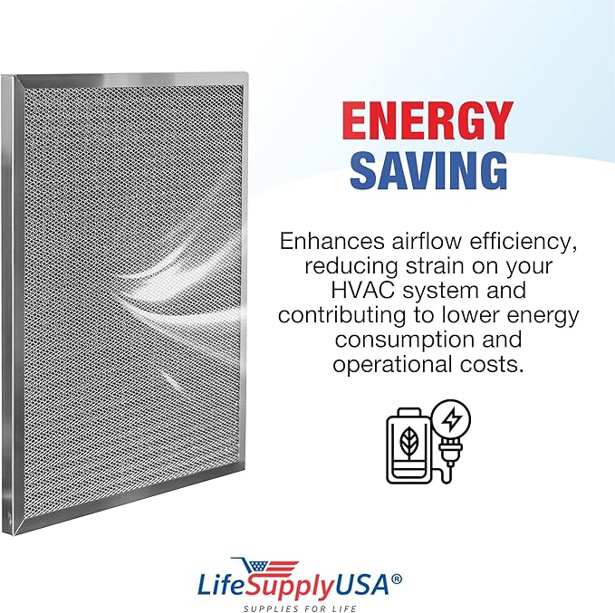 18x24x1 Electrostatic Air Filter, MERV 8, Washable, Reusable Furnace AC/HVAC Filter, Energy Saving, Easy to Clean, Long-Lasting by LifeSupplyUSA