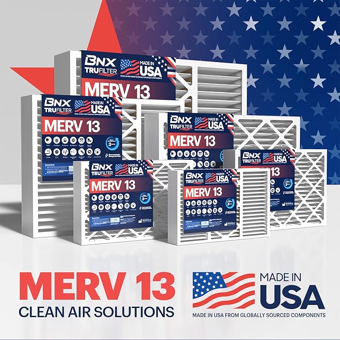 BNX TruFilter 20x20x4 (19.5’’ x 19.5’’ x 3.63‘’ Slim Fit) MERV 13 Air Filter (2-Pack) - MADE IN USA - Air Conditioner HVAC AC Furnace Filters Health, Allergies, Mold, Bacteria, Smoke, MPR 1900 FPR 10