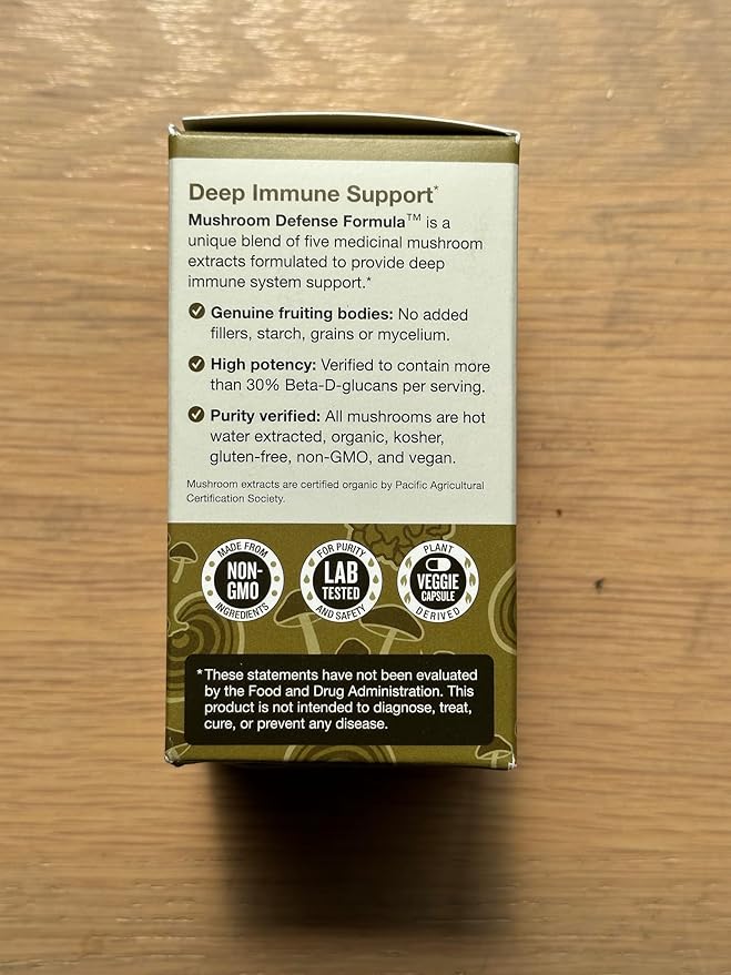 Mushroom Defense Formula - Immune Support Supplement | Organic Mushrooms, Hot Water Extracted - Reishi, Chaga, Maitake, Shiitake & Turkey Tail (60 Capsules)