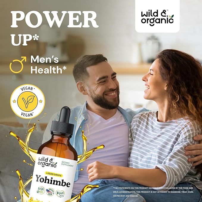 Wild & Organic Yohimbe Supplements for Men & Women - 5 mg Yohimbine Extract Tincture - Alcohol-Free Yohimbe Bark Drops - Vegan, Non-GMO & Sugar-Free - 4 fl oz