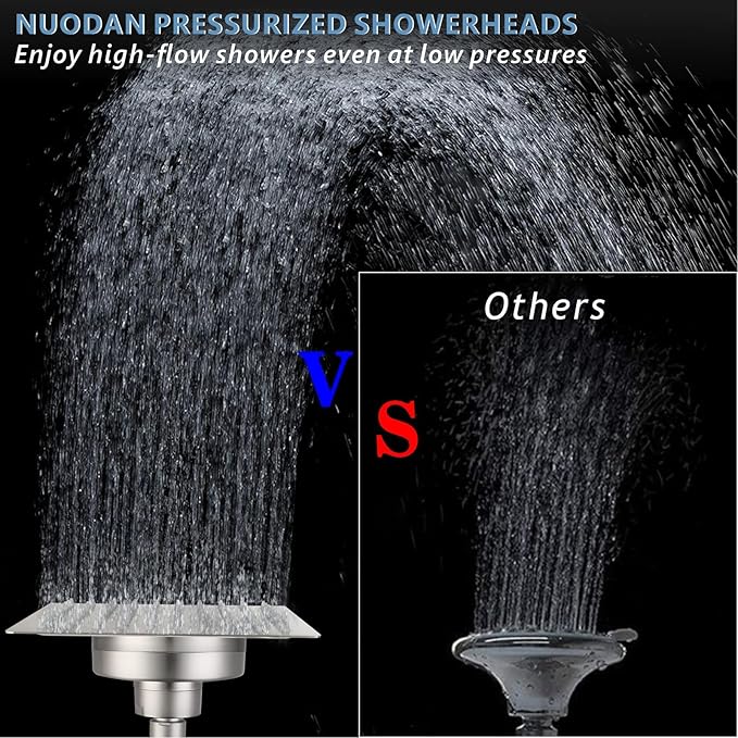 Large Rain Shower Head with Filtered - 12" All Metal Square Rainfall Showerhead Filter for Remove Chlorine and Harmful Substances, Brushed Nickel
