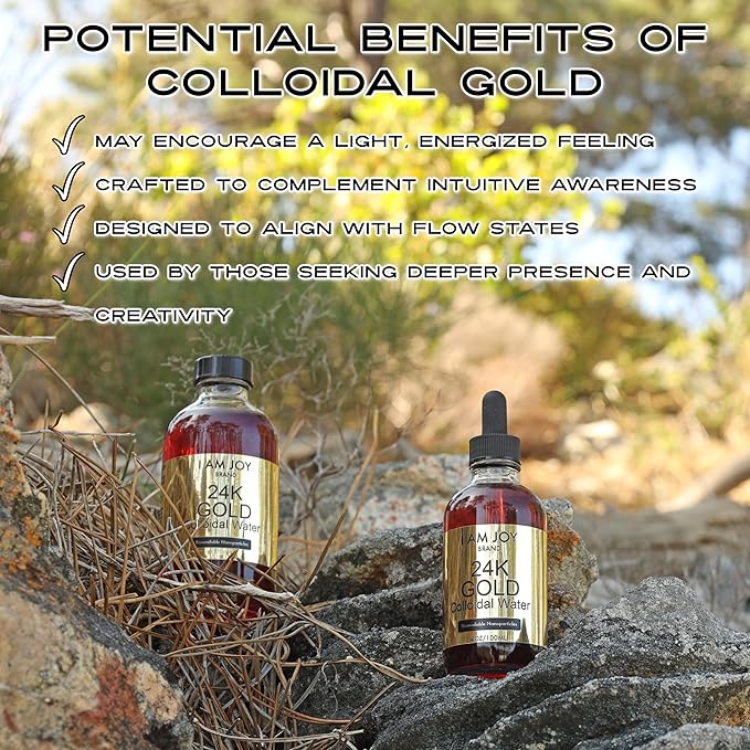 Liquid Colloidal Gold 24k 99.99% Pure 100ppm Ruby Red Water Based All Natural Electrolysis 4oz Glass Bottle