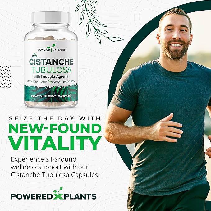 Cistanche Tubulosa with Fadogia Agrestis - Promotes Vitality - Natural Supplements for Men & Women with Bioperine by Powered X Plants, 90 Servings