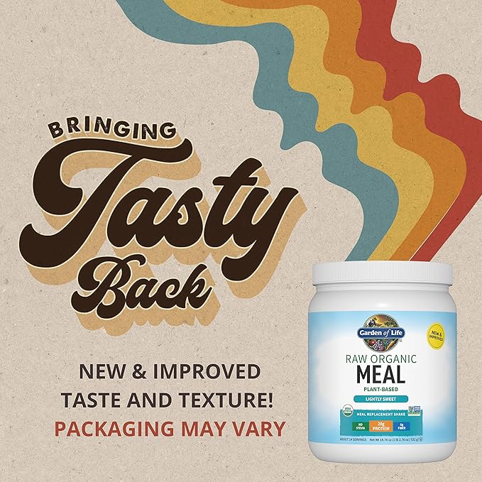 Tasty Organic Lightly Sweet Meal Replacement Shake Vegan - Garden of Life 20g Complete Plant Based Protein, Greens, Rice Protein, Pro & Prebiotics for Easy Digestion, Non-GMO Gluten-Free, 1.2 LB