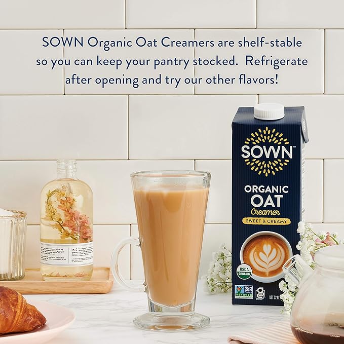SOWN Organic Oat Creamer Sweet & Creamy - Barista Oat Milk Non Dairy Coffee Creamer - Plant Based, Dairy-Free, Vegan, Gluten-Free, Non-GMO, Shelf Stable - 32oz (Pack of 6)