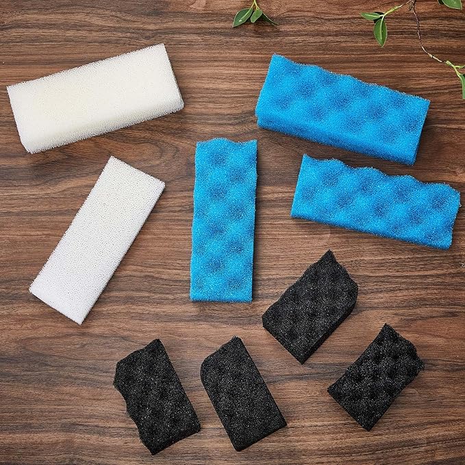 18 Pcs Compatible with 306/307 Bio Sponge Set Compatible with Aquarium Filters Including Blue White Black Bio Sponge for Replacement Filter Media Kit