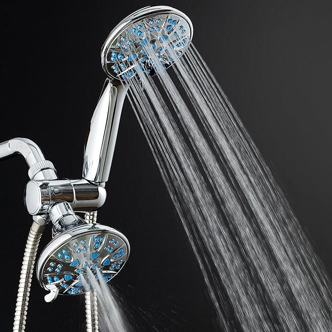 AquaDance for California - Premium High Pressure Antimicrobial 30-setting 3 Way Dual Handheld Shower Head Combo, Stainless Steel Hose, Water Diverter - Chrome Finish